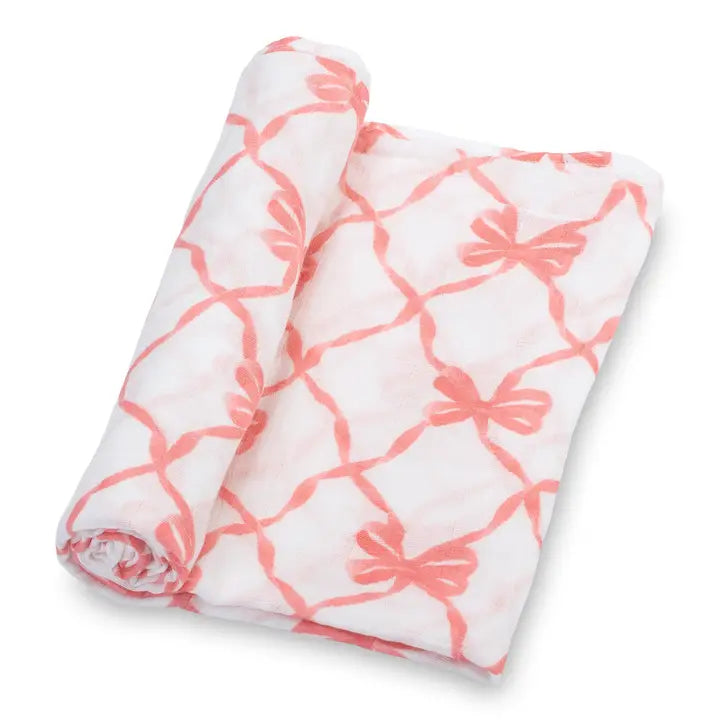 Baby Muslin Swaddle Blanket 47x47 Beautiful Bows