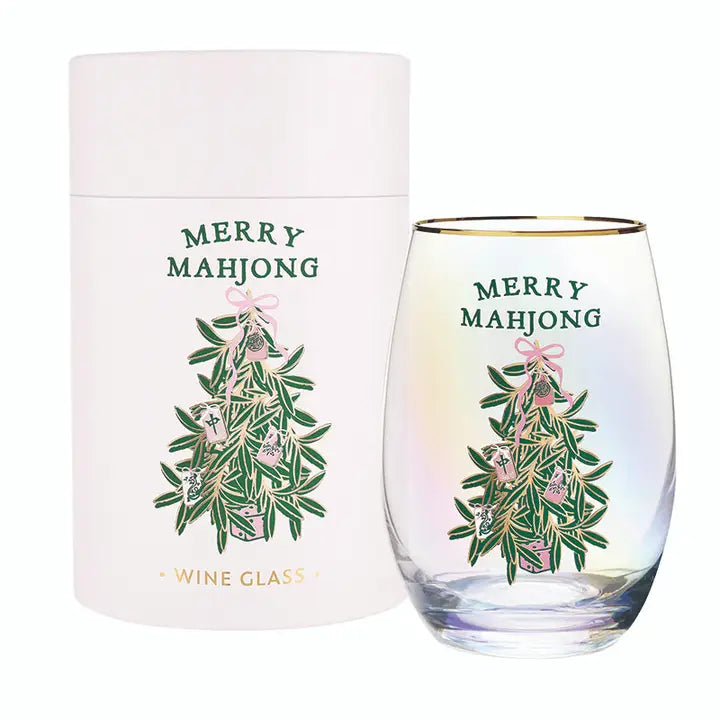 Merry Mahjong Gold Foil Stemless Wine Glass