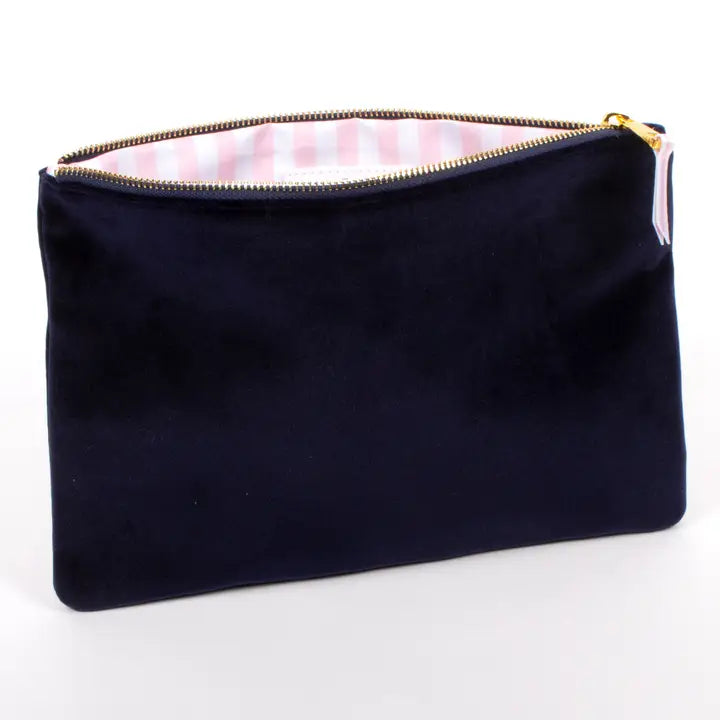 Velvet Flat Zip Pouch, Large - Navy