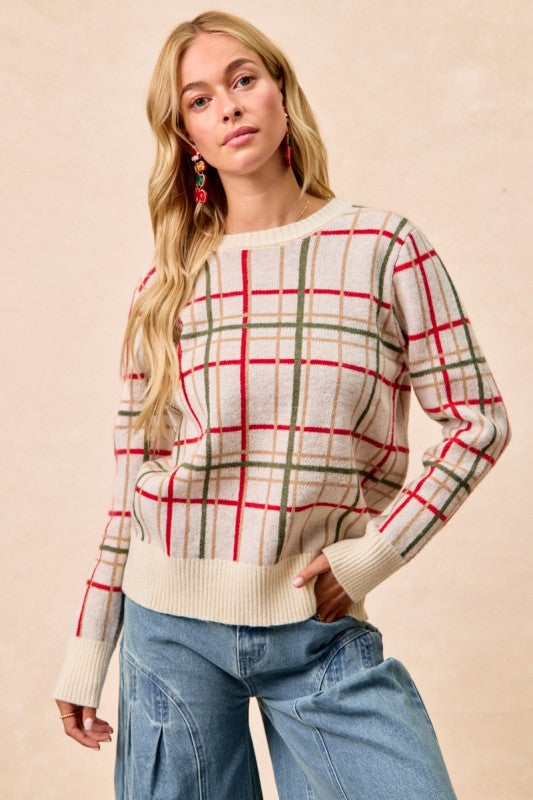 Christmas Plaid Sweater Top