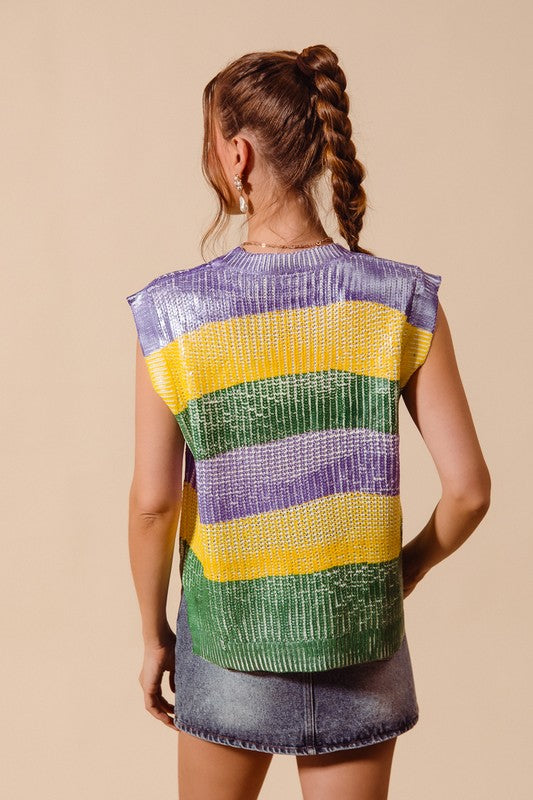 Parti Gras Striped Sweater Vest
