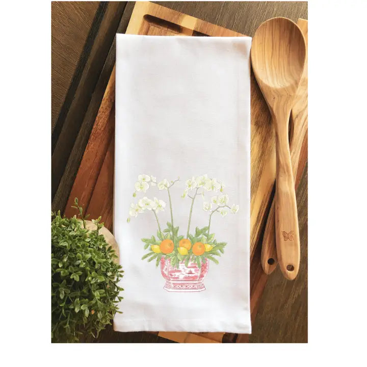 Pink Chinoiserie Orchid Ginger Jar Tea Towel ~ Kitchen Towel