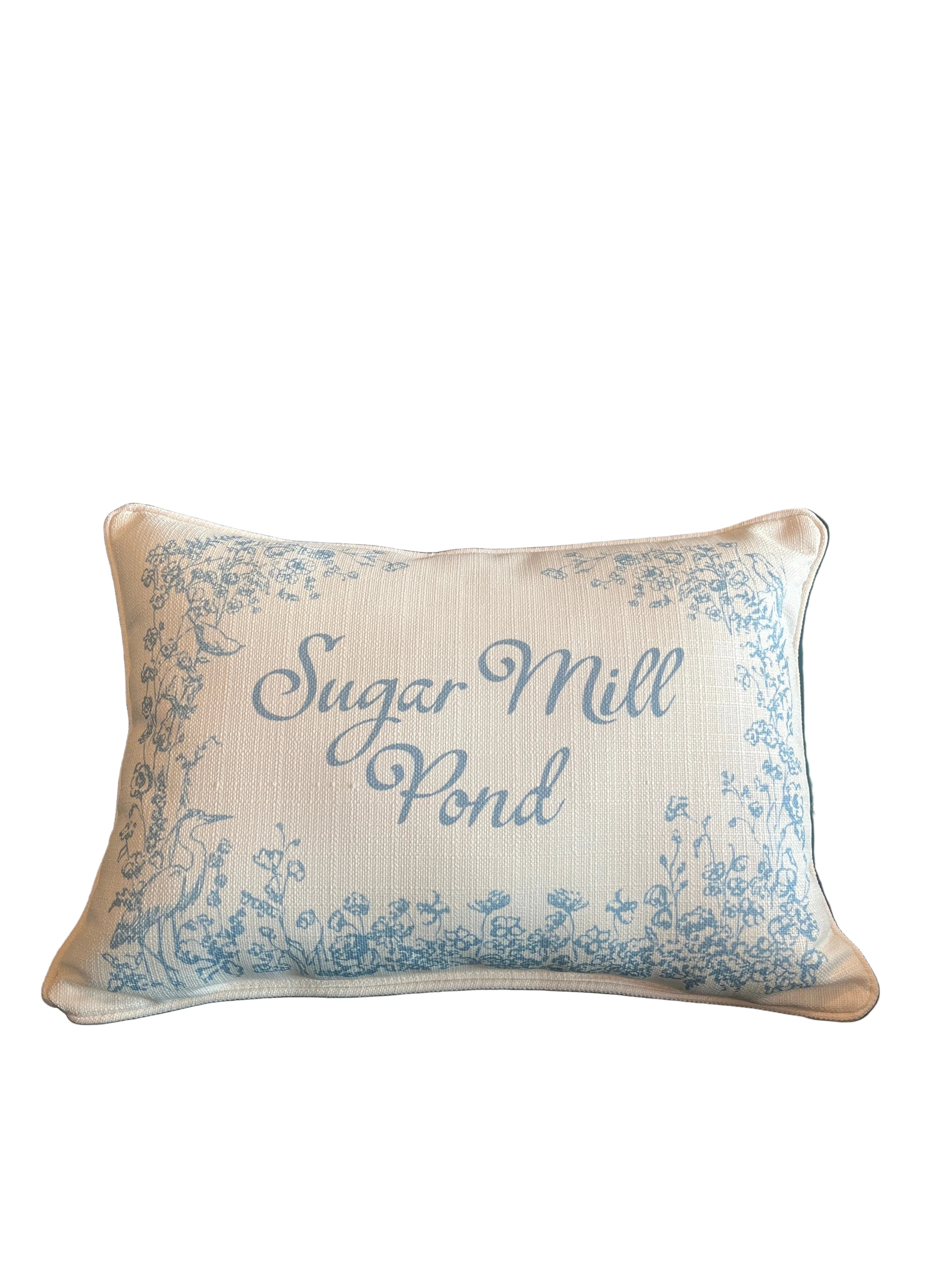 Sugar Mill Pond Crane Toile Pillow - Blue & White