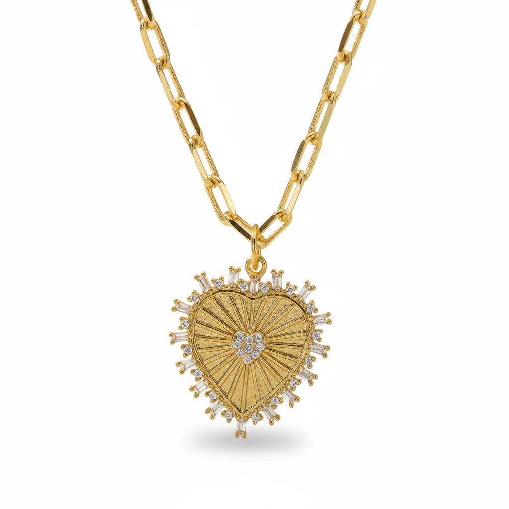 Aubrey Adele Sunburst Heart Paperclip Necklace