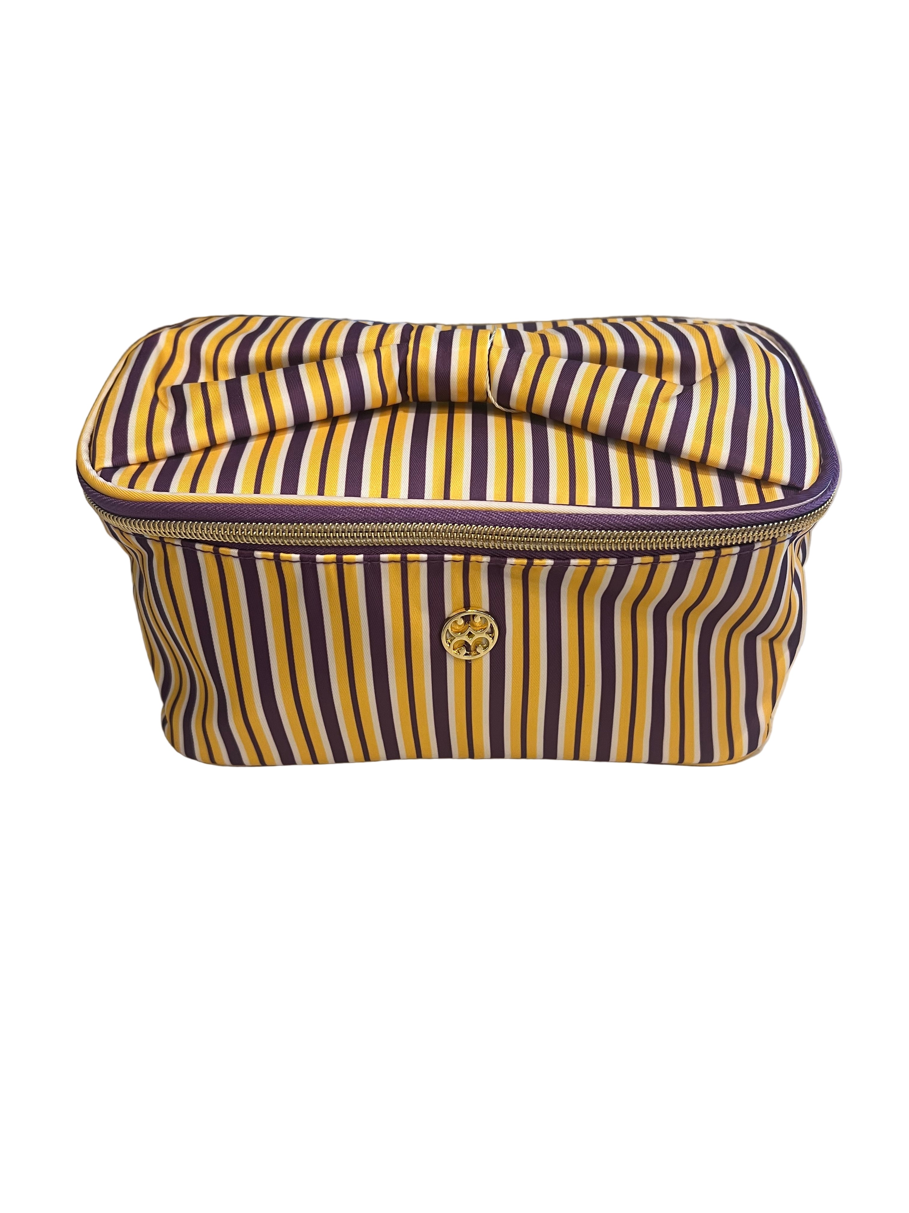 Kiss And Makeup Bag Purple & Gold Stripe