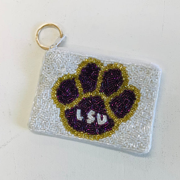 LSU Paw Beaded Coin Pouch