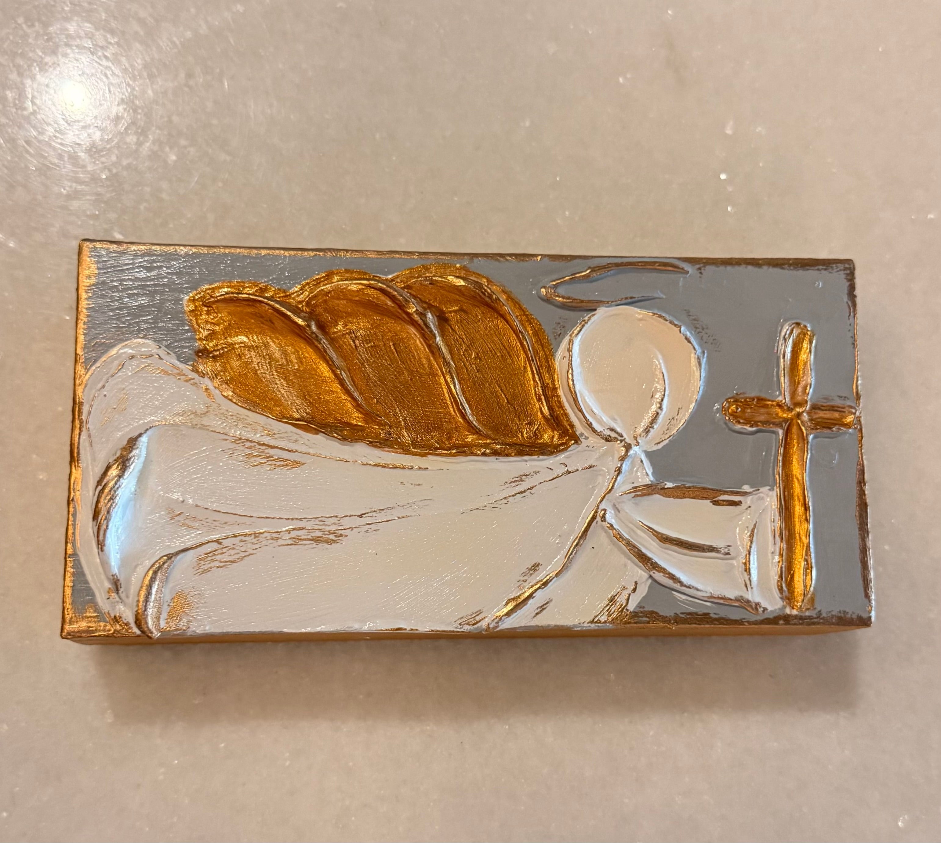 Flying Angel with Cross Painted Textured Block