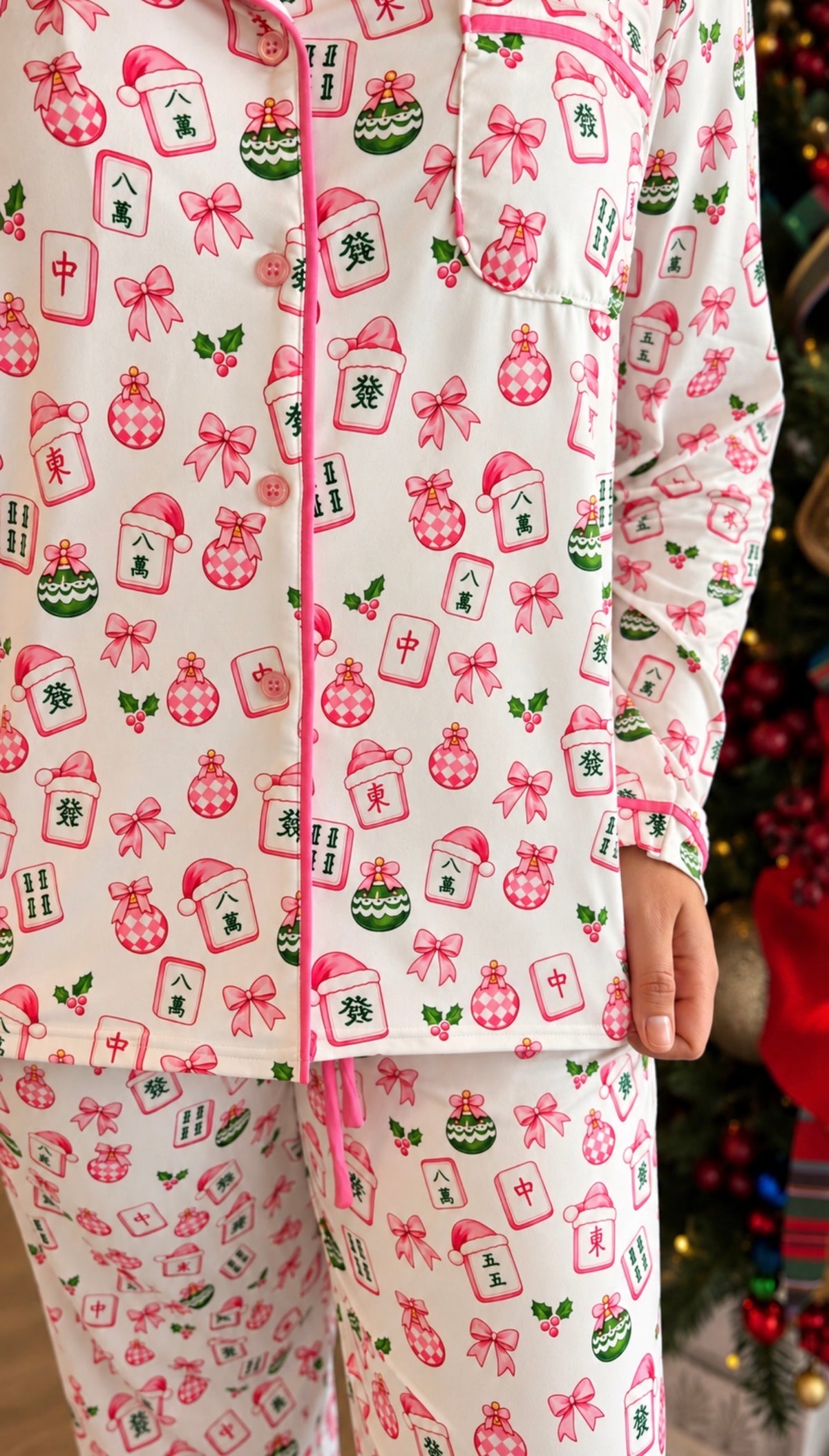 Pink Mahjong Christmas Pajama Set