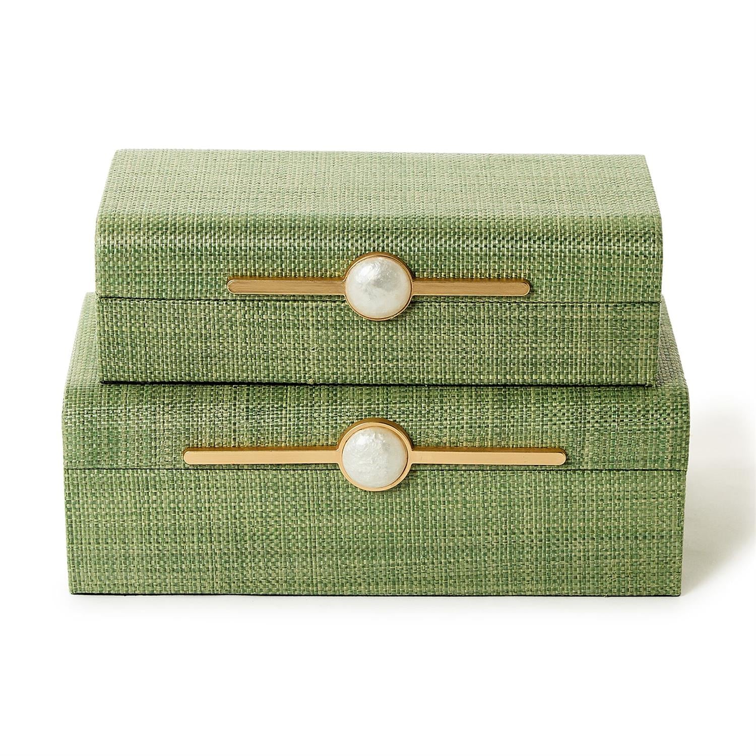 Monaco Green Faux Seagrass Decorative Boxes