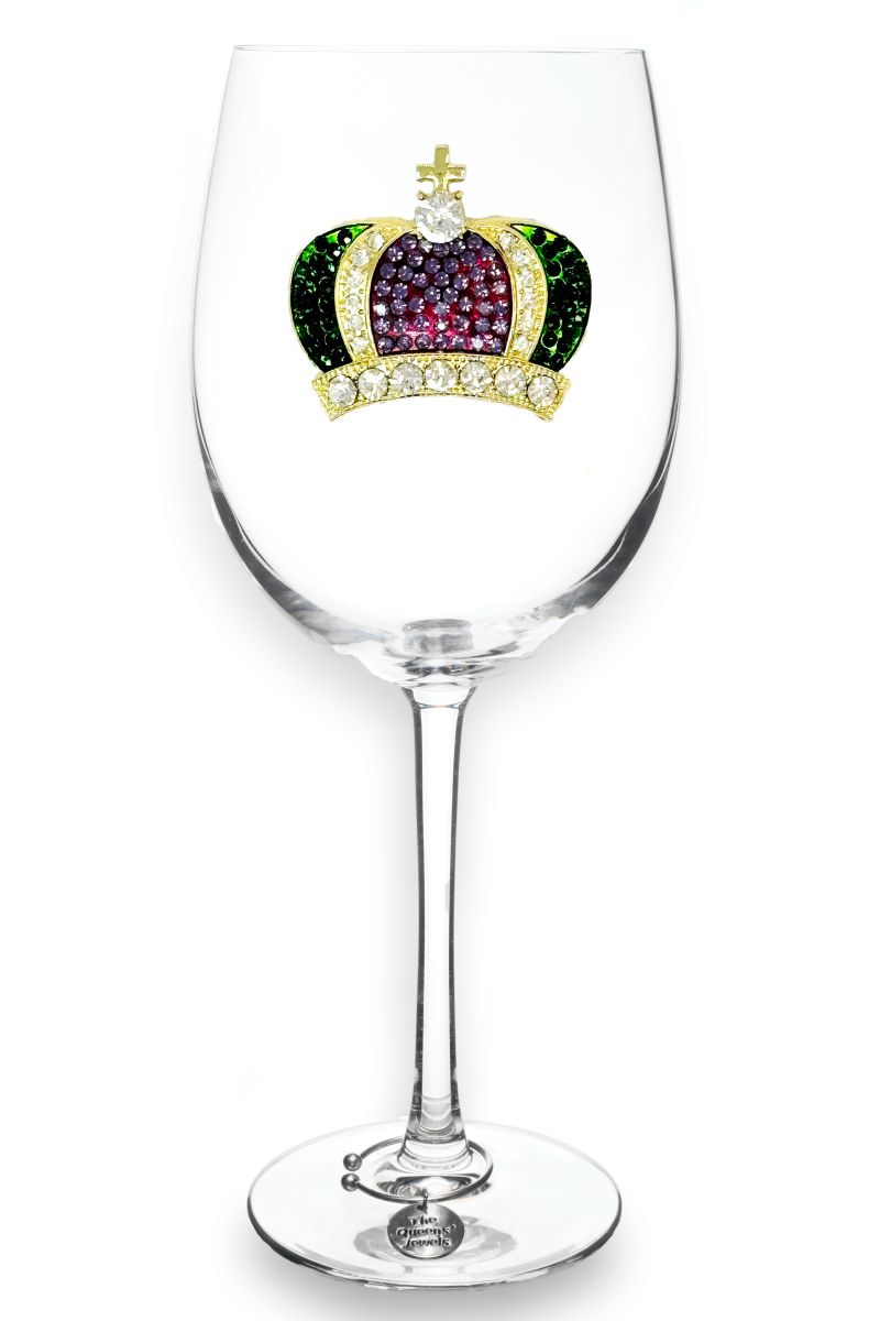Mardi Gras Crown Stemmed Wine Glass