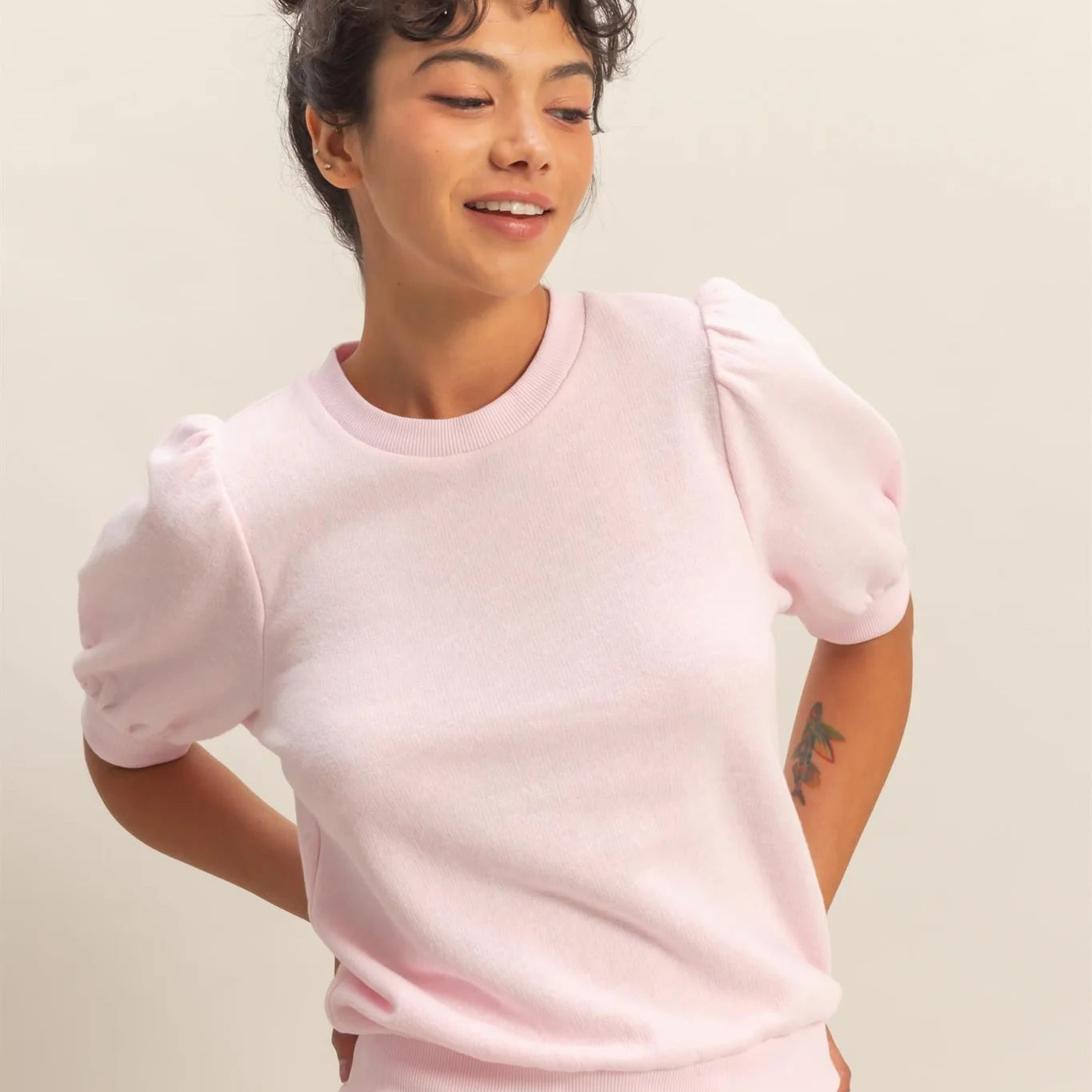 Puff Short Sleeve Crew Neck Top