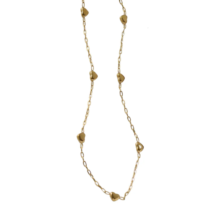 Gold necklace with heart-shaped pendants