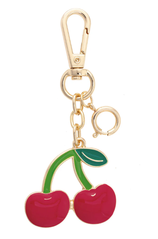 Cherries Enamel Bag Charm in Red & Green