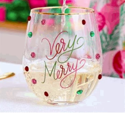 Very Merry Stemless Wine Glass