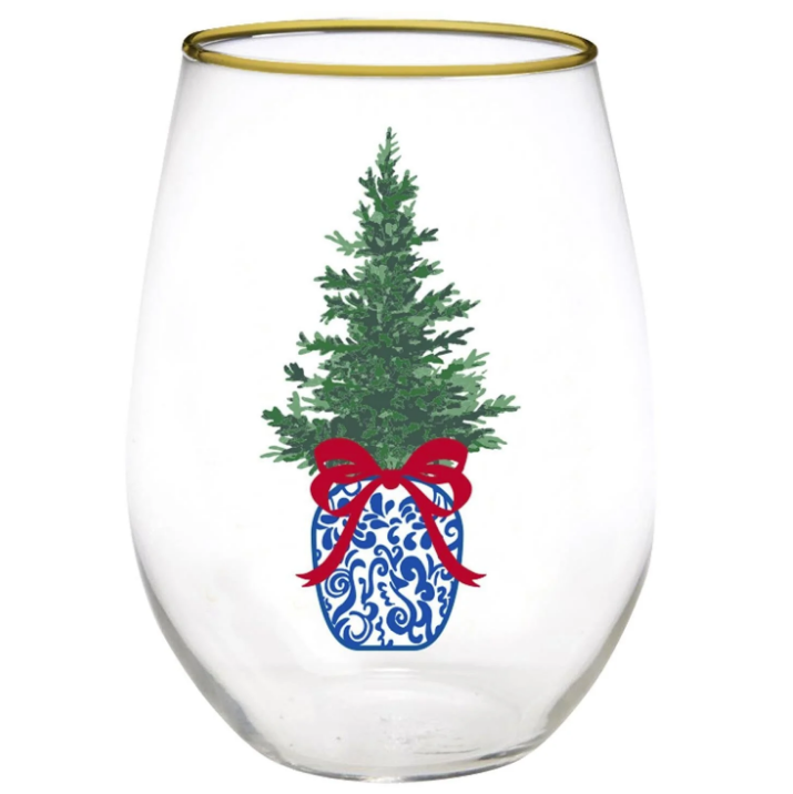 Chinoiserie Tree Stemless Wine Glass