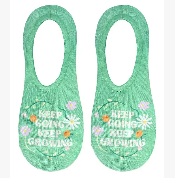 "Keep Going Keep Growing" - Green No Show Socks