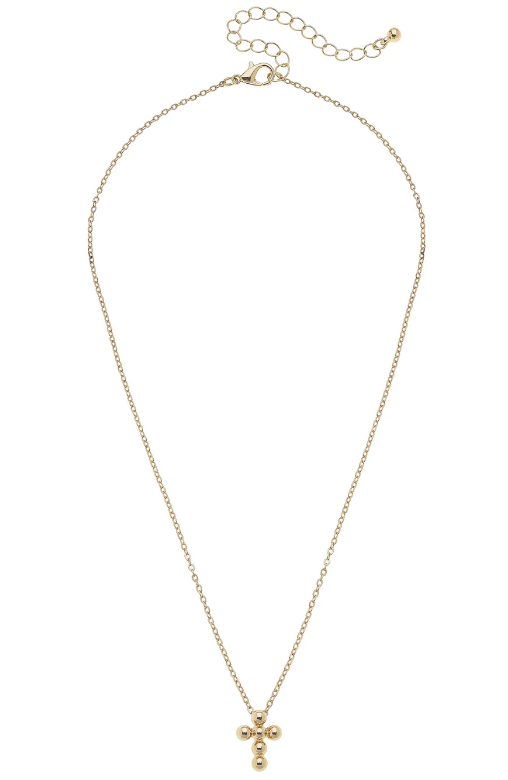 Millie Ball Bead Cross Necklace in Shiny Gold