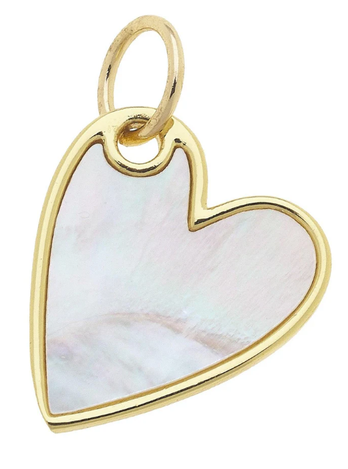 Leaning Heart Charm in Mother of Pearl