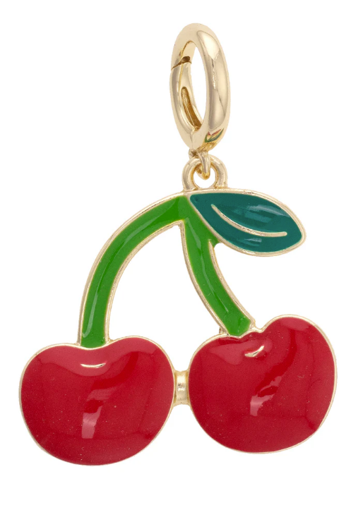 Cherries Enamel Pendant Charm in Red & Green