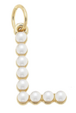 Pearl-Studded Letter Charm in Ivory