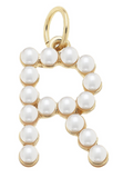Pearl-Studded Letter Charm in Ivory