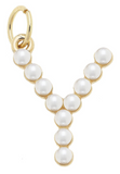 Pearl-Studded Letter Charm in Ivory
