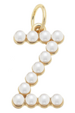 Pearl-Studded Letter Charm in Ivory