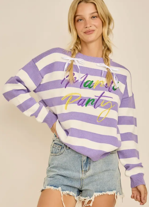 Mardi Party Striped Knit Sweater