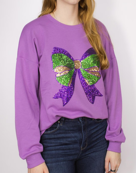 Mardi Bow Sequin Sweatshirt