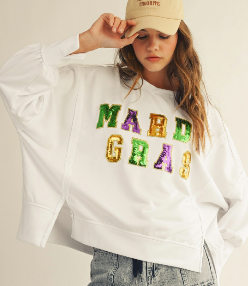 Sequin Mardi Gras Loose Fit Top