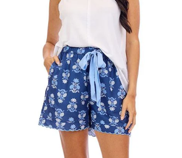 Blue Floral Pajama Shorts