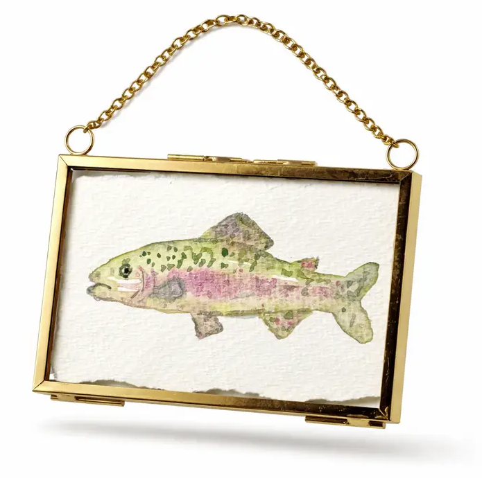 Original Watercolor Trout Art in Gold Frame