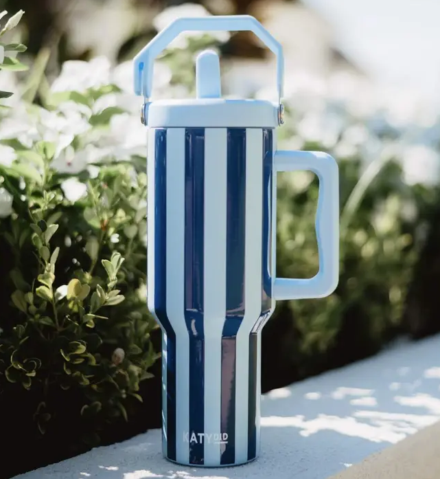 Light Blue and Navy Striped 38 oz Cabana Jug Tumbler