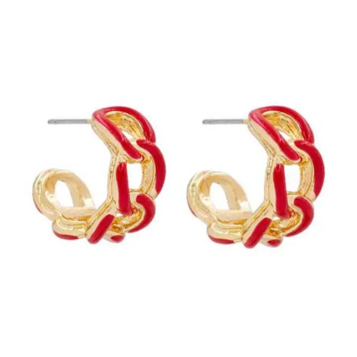 Red + Gold Acrylic Link Hoop Earrings