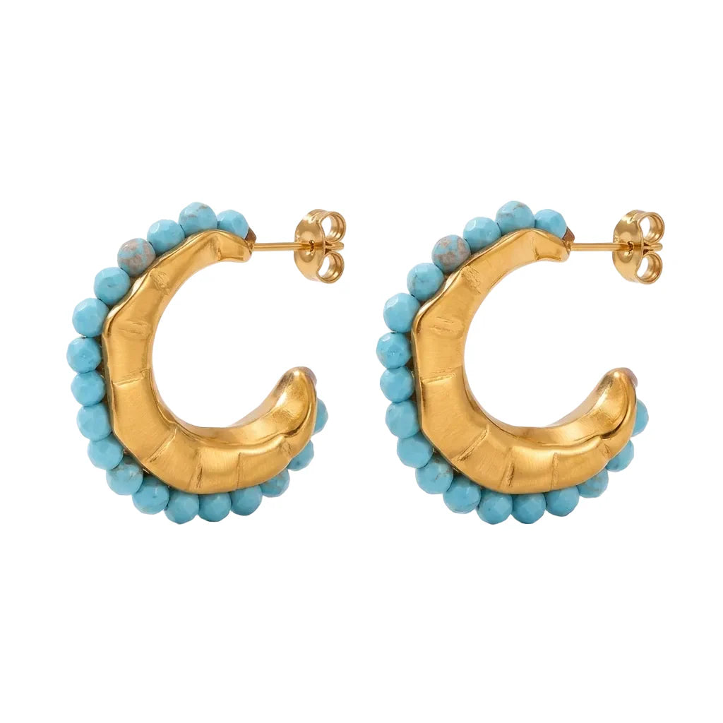 Aubrey Adele Blue Stoned Hoop Earrings