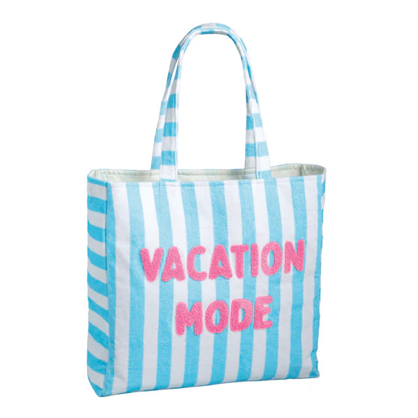 Blue Embroidered Terry Cloth Tote
