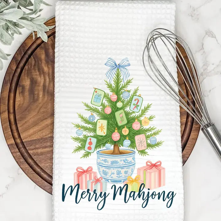 Merry Mahjong Waffle Tea Towel