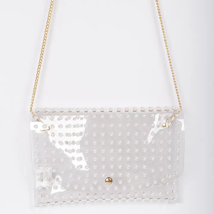 Pearl Studded Transparent Envelope Clutch