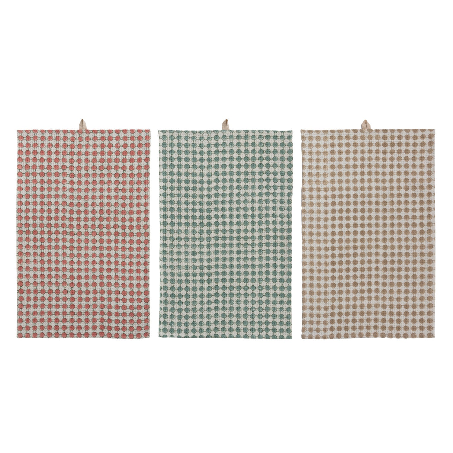 Cotton Waffle Weave Tea Towel with Circle Pattern