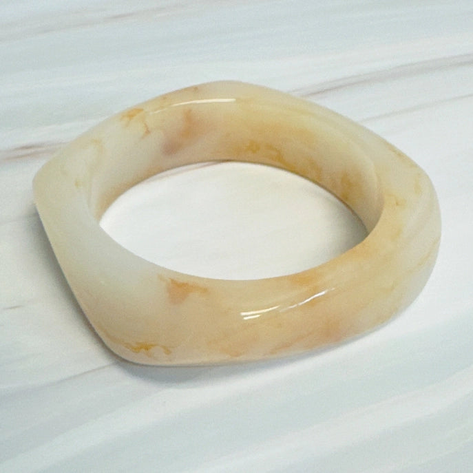 Modern Retro Sculpted Square Resin Bangle - Marbled Cream