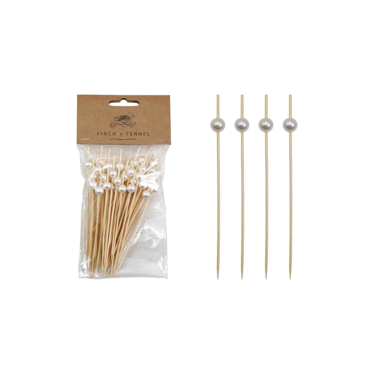 Bamboo Single Use Picks w/ Faux Pearl