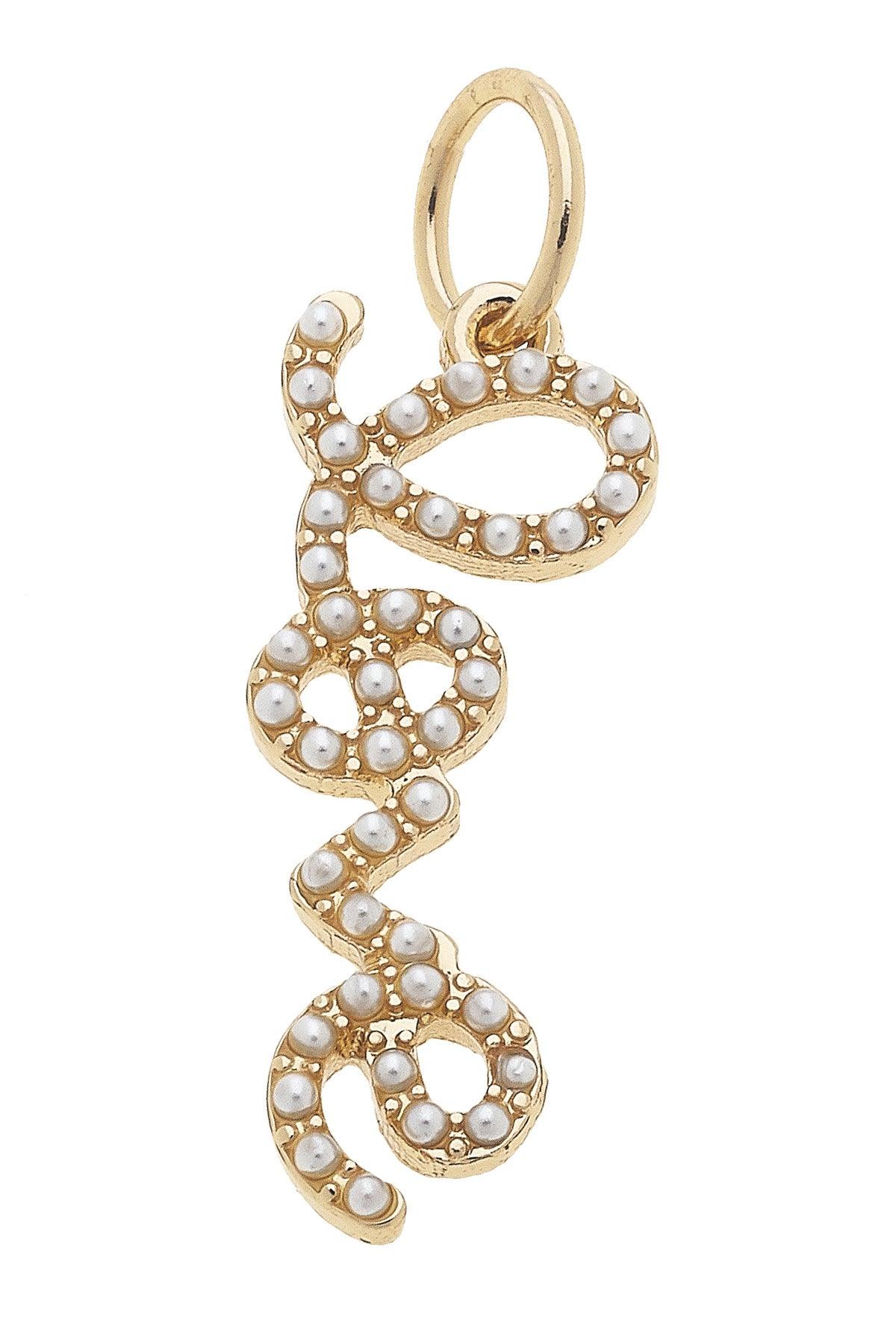 "Love" Pearl Studded Charm In Ivory