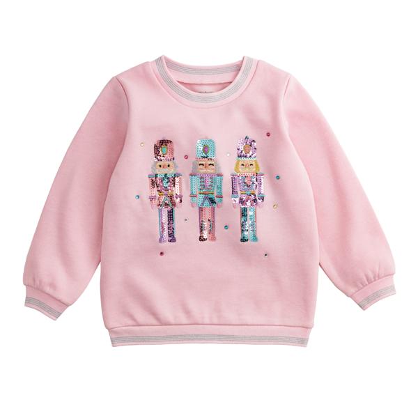 Pink sweatshirt with sequin nutcracker design