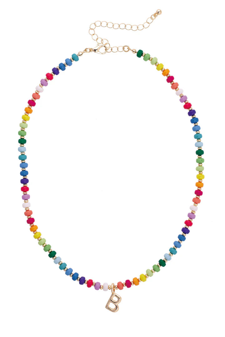 Ruthie Rainbow Beaded Mini Initial Necklace