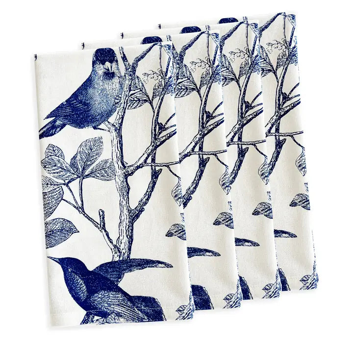 Arbor Birds Blue Dinner Napkins - Set Of 4
