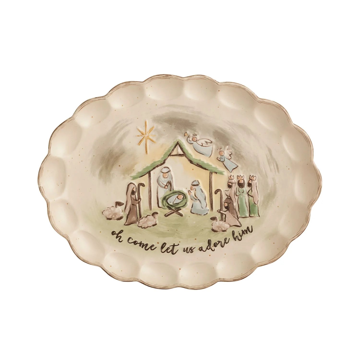 Scalloped oval nativity platter
