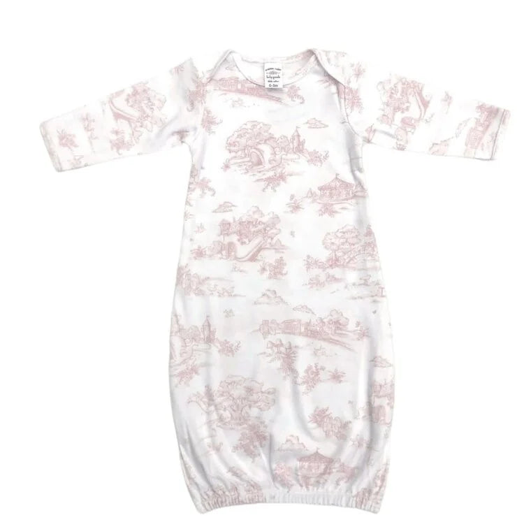 Storyland Toile Bamboo Baby Gown Pink