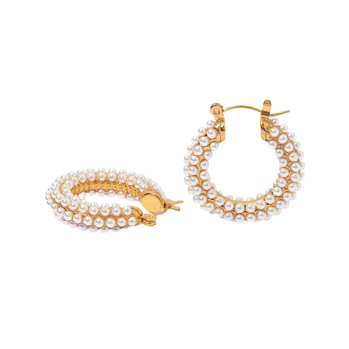 Aubrey Adele Pearl Pave Hoops
