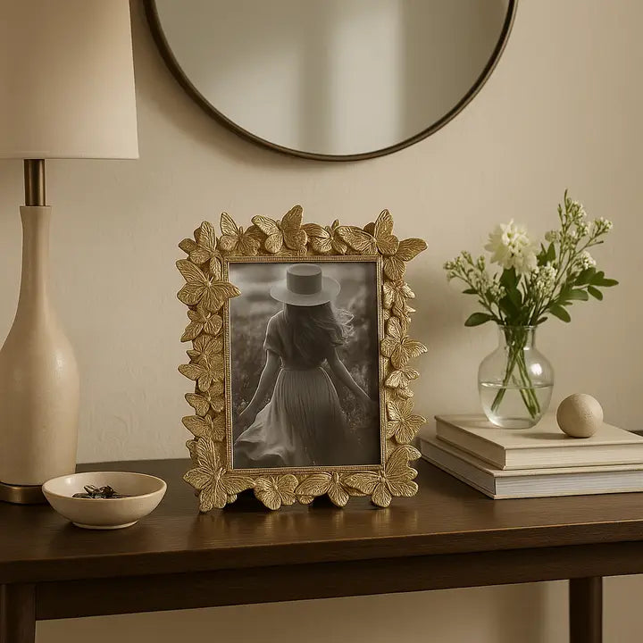 Gold Polyresin Butterfly in Bloom Picture Frame