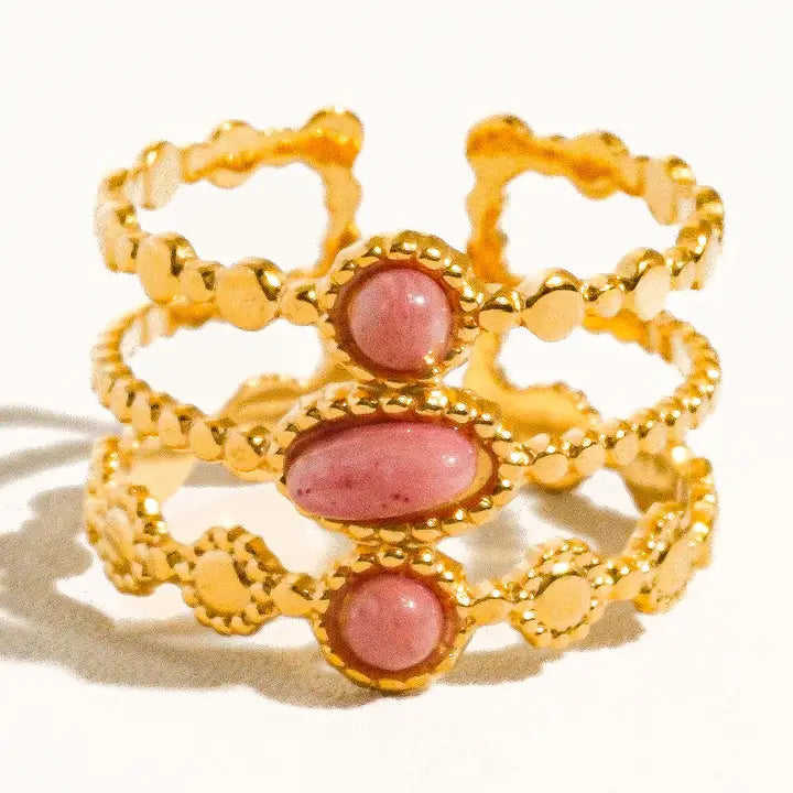 Posh 18K Gold Non-Tarnish Trilayer Adjustable Stone Ring